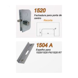 Fechadura 1520 + contra fechadura 1504A v/a para porta de vidro temperado blindex - Preto - 2