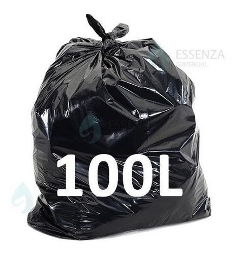 Saco De Lixo 100 Litros Reforçado 100 Unidades 0,12:Preto