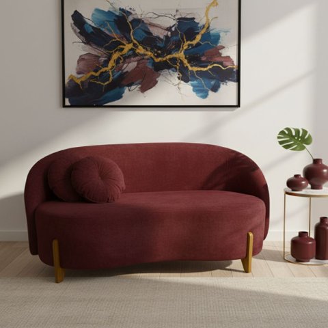 Sofá Orgânico 2 Lugares C/2 Almofadas Curvo Sala Recepção Amsterdã Suede Bordô - Montanari's Decor