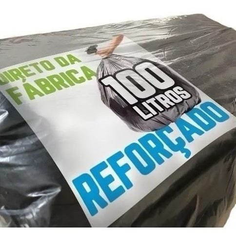 Saco De Lixo 100 Litros Preto Reforçado - 100 Unidades:Preto