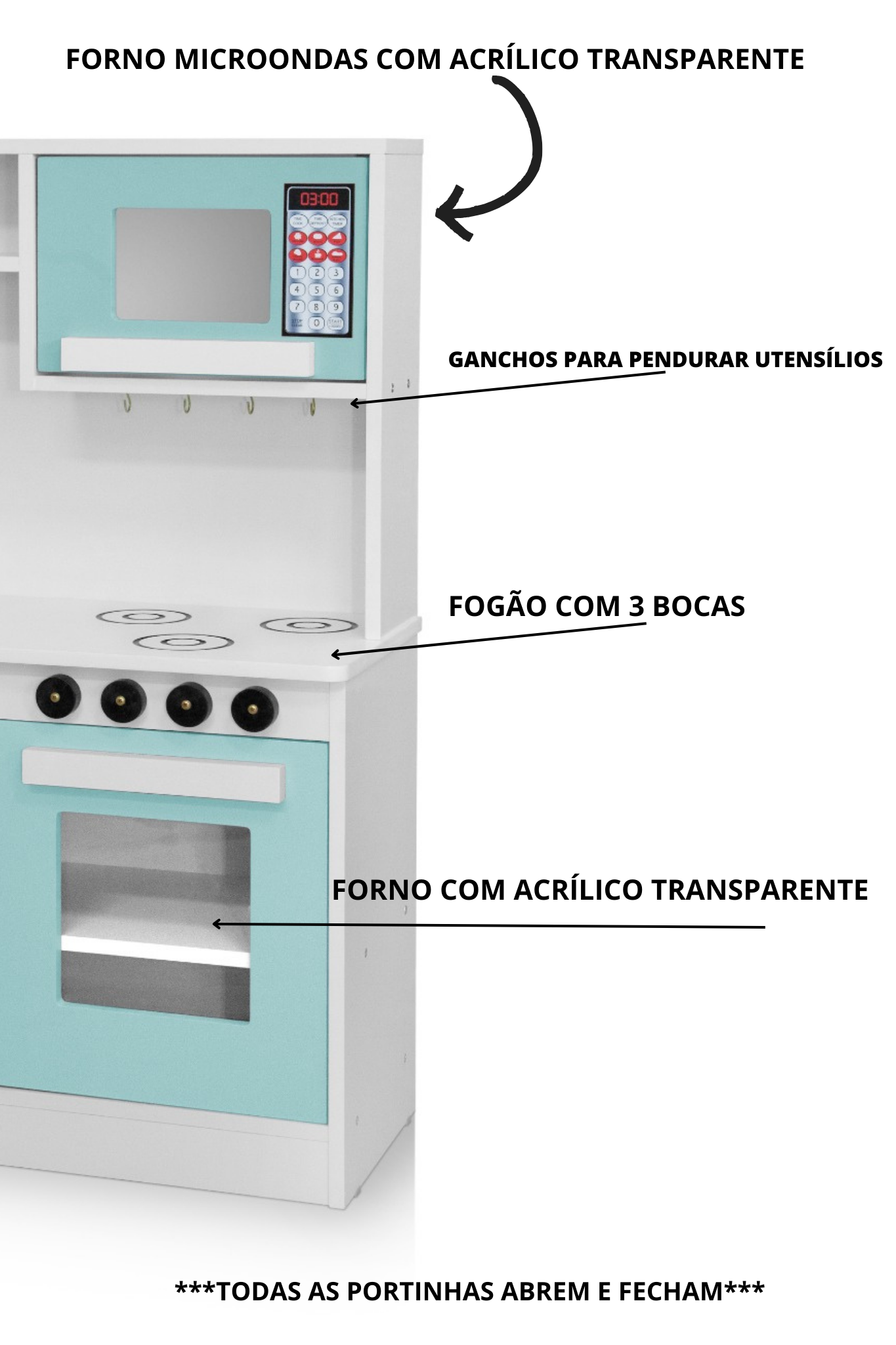 Mini Armário de Cozinha Infantil Unicórnio Arco Íris em Mdf:menta - 5