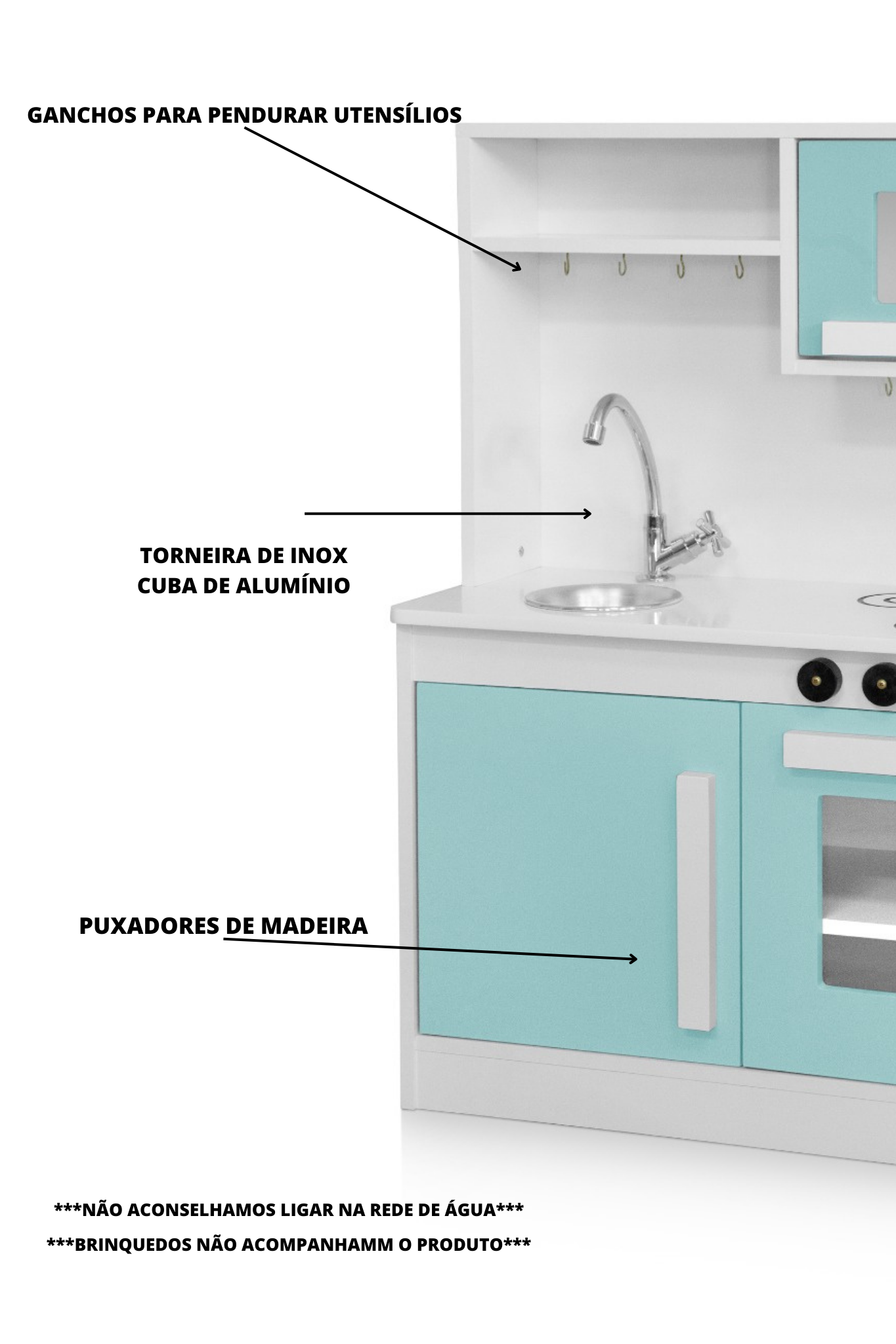 Mini Armário de Cozinha Infantil Unicórnio Arco Íris em Mdf:menta - 6