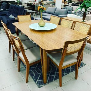 Conjunto Sala de Jantar Mesa 220x110 com 8 Cadeiras Prime Wood