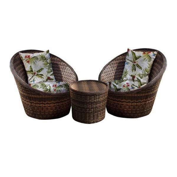 Conjunto de Poltronas Fibra Sintética Bola - 2 Poltronas + 1 Mesa Centro - Búzios Verde - 1