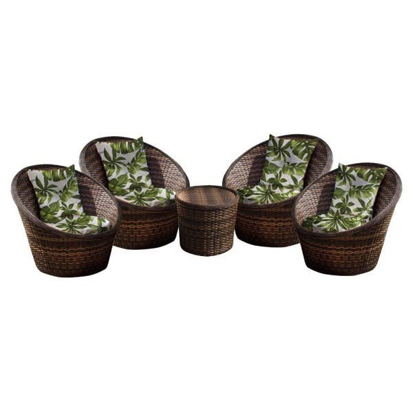 Conjunto de Poltronas Fibra Sintética Bola - 4 Poltronas + 1 Mesa Centro - Zimbros Verde - 1