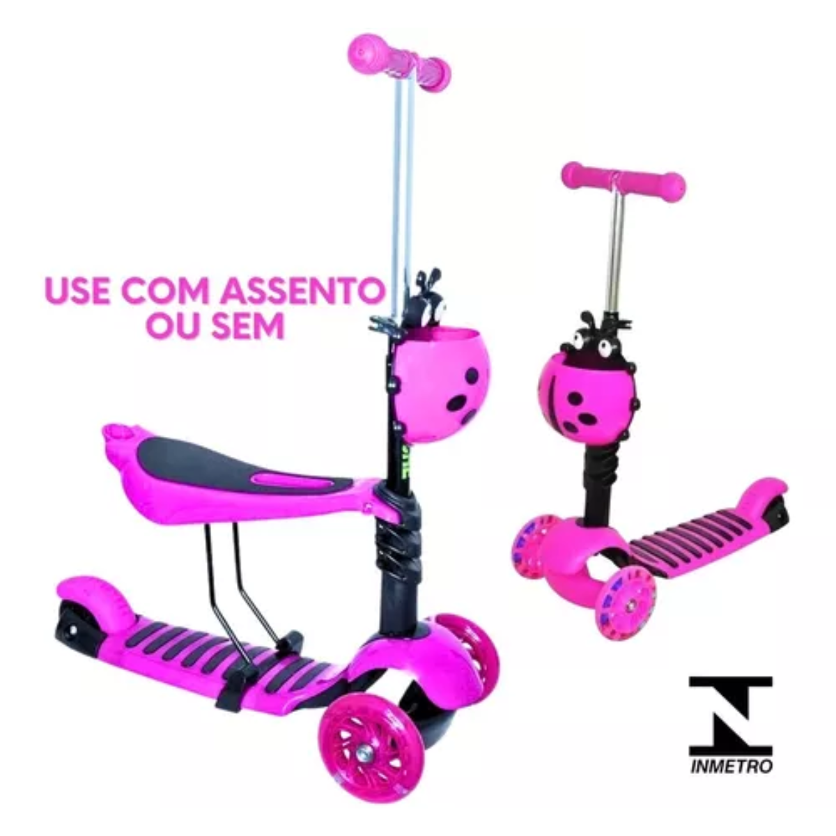 Patinete Infantil 3 Rodas Juvenil Infanto Com Banco Scooter:Rosa ...