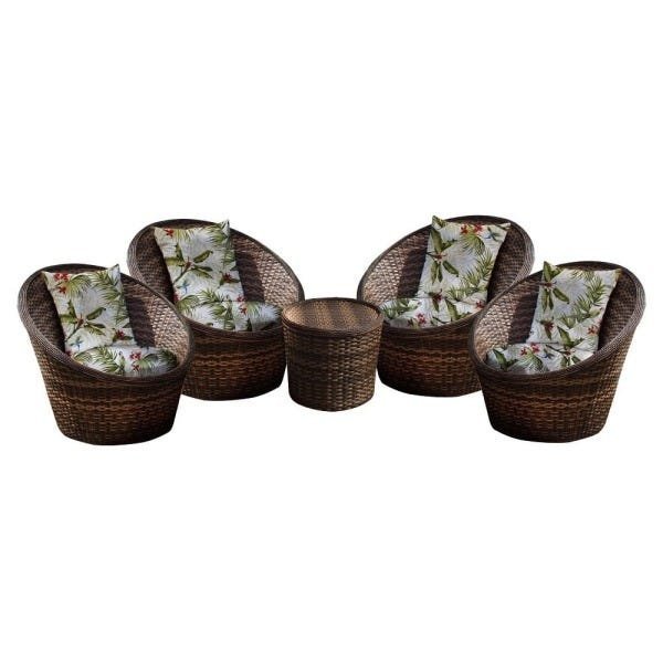 Conjunto de Poltronas Fibra Sintética Bola - 4 Poltronas + 1 Mesa Centro - Búzios Verde - 1