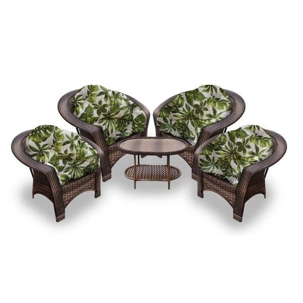Conjunto de Poltronas Fibra Sintética Madagascar - 4 Poltronas + 1 Mesa Centro - Zimbros Verde - 1