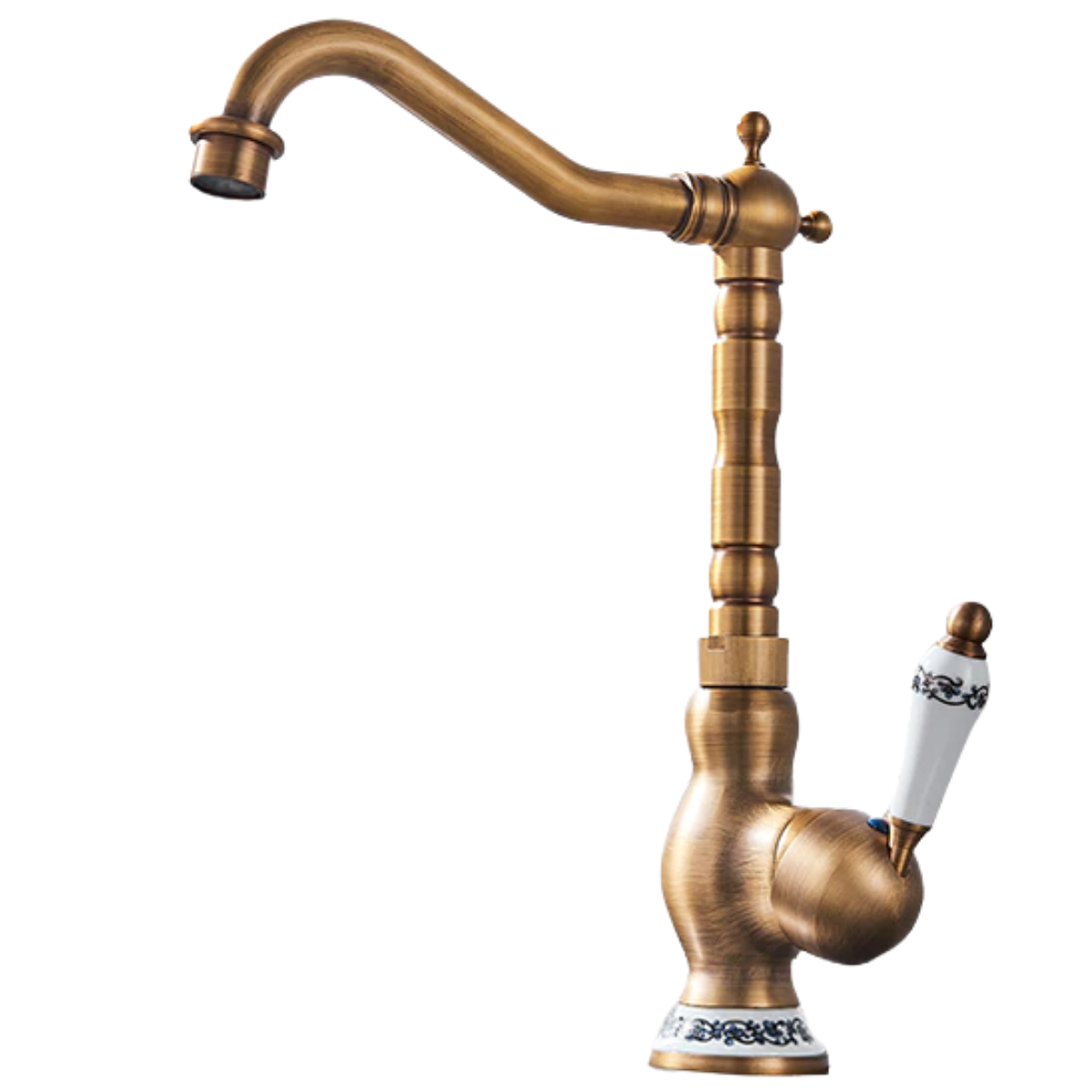 Torneira Monocomando Bronze Alta na Cor Bronze Estilo Vintage Água Quente e Fria para Cozinha Banhei - 1