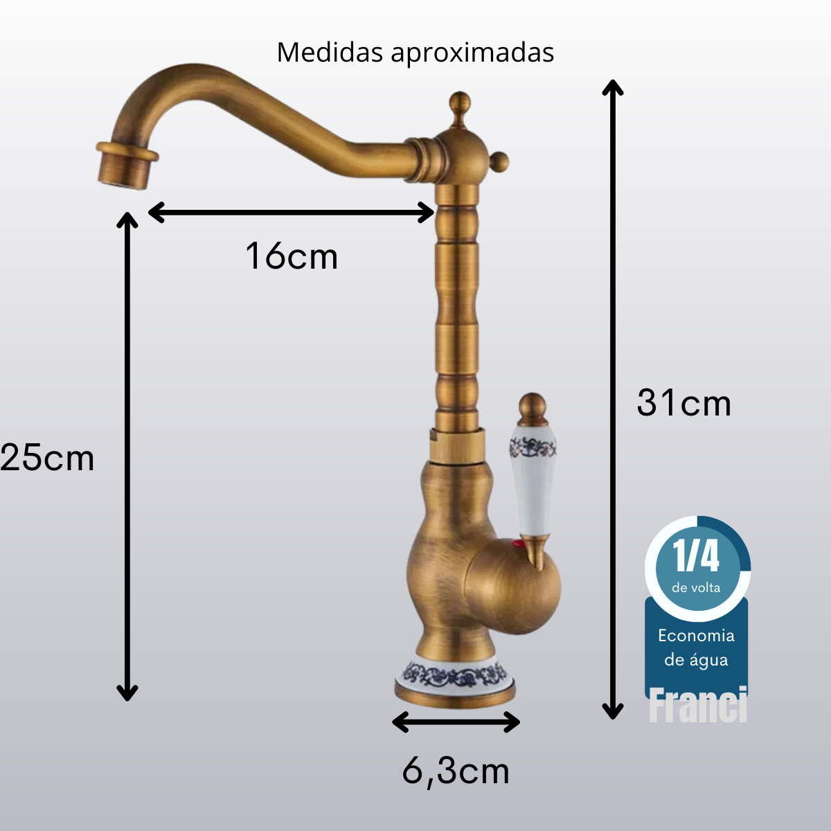 Torneira Monocomando Bronze Alta na Cor Bronze Estilo Vintage Água Quente e Fria para Cozinha Banhei - 5