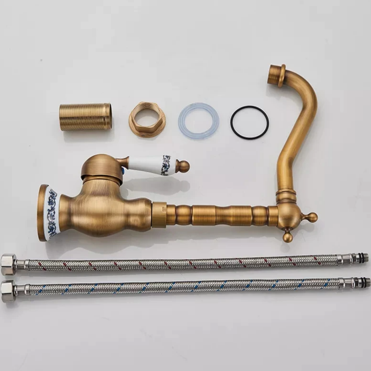 Torneira Monocomando Bronze Alta na Cor Bronze Estilo Vintage Água Quente e Fria para Cozinha Banhei - 4