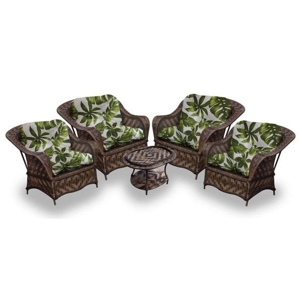 Conjunto de Poltronas Fibra Sintética Marco - 4 Poltronas + 1 Mesa Centro - Zimbros Verde - 1
