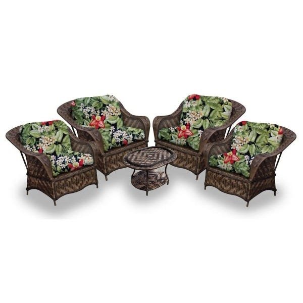 Conjunto de Poltronas Fibra Sintética Marco - 4 Poltronas + 1 Mesa Centro - Saquarema - 1
