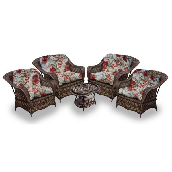 Conjunto de Poltronas Fibra Sintética Marco - 4 Poltronas + 1 Mesa Centro - Gamboa Bege - 1