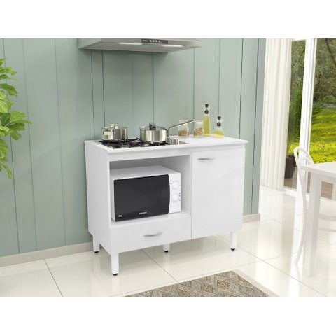 Balcão Cooktop Blane 105cm com 1 Porta e 1 Gaveta Branco