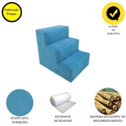 Escada Escadinha Pet Cachorro 3 Degraus Rampa Suede Grace:azul Turquesa - 4