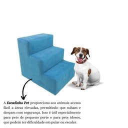 Escada Escadinha Pet Cachorro 3 Degraus Rampa Suede Grace:azul Turquesa - 5