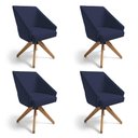 Ver imagem 1 de Kit 4 Poltronas Giratórias Alana Suede Azul Marinho Base de Madeira - Pallazio