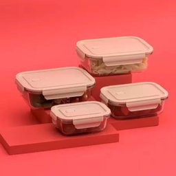 Marmita Hermética com Divisória 1L Pote de Vidro Borossilicato Tampa Capuccino Retangular UZ - 6