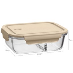 Marmita Hermética com Divisória 1L Pote de Vidro Borossilicato Tampa Capuccino Retangular UZ - 4