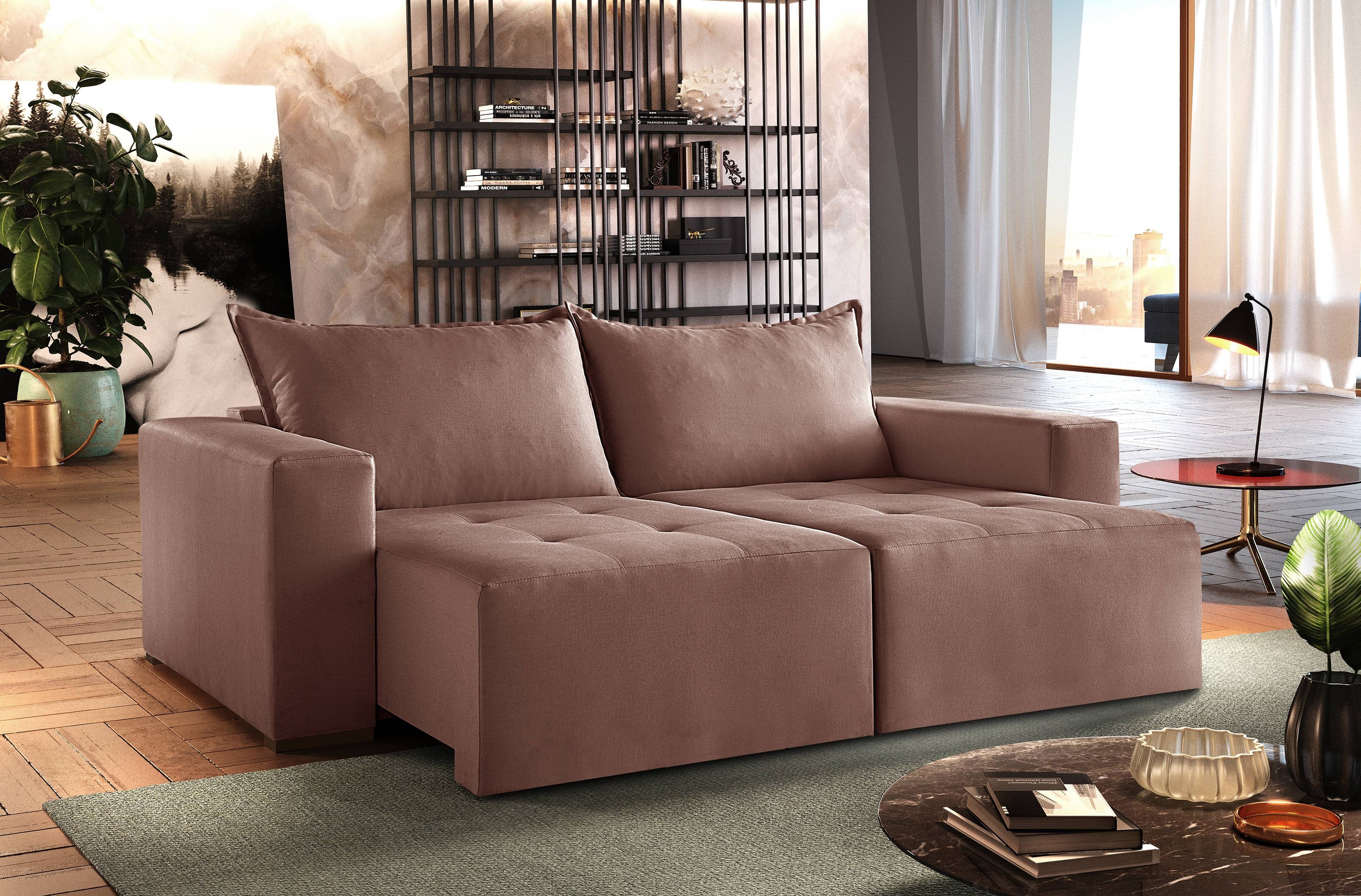 Sofá Retrátil Urano Rose 1,90cm Almofadas Soltas