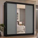 Ver imagem 1 de Guarda-roupa Casal 3 Portas de Correr com Espelho 4 Gavetas Preto/cinza Sublime Plus Madesa Preto/