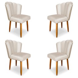 Kit 4 Cadeiras de Jantar Pétala Estofada Pés Palito Veludo Bege - Montanaris Decor - 1