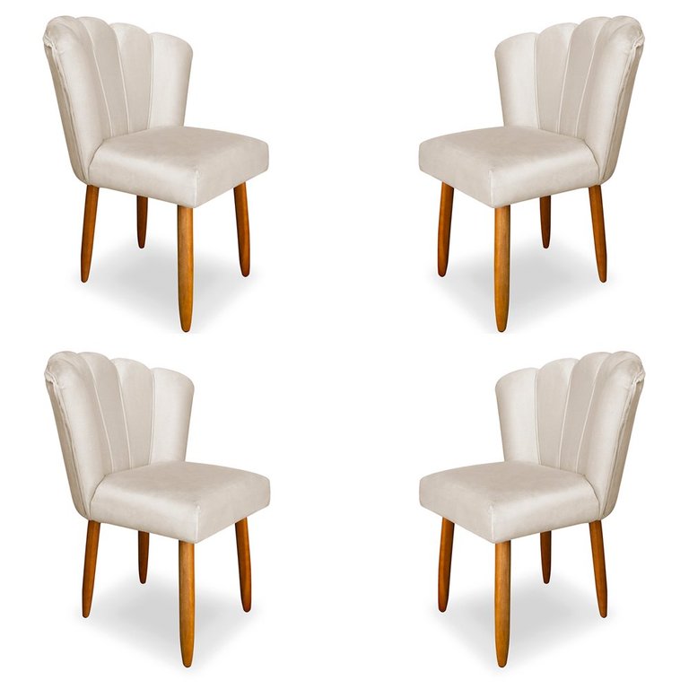 Kit 4 Cadeiras de Jantar Pétala Estofada Pés Palito Veludo Bege - Montanaris Decor