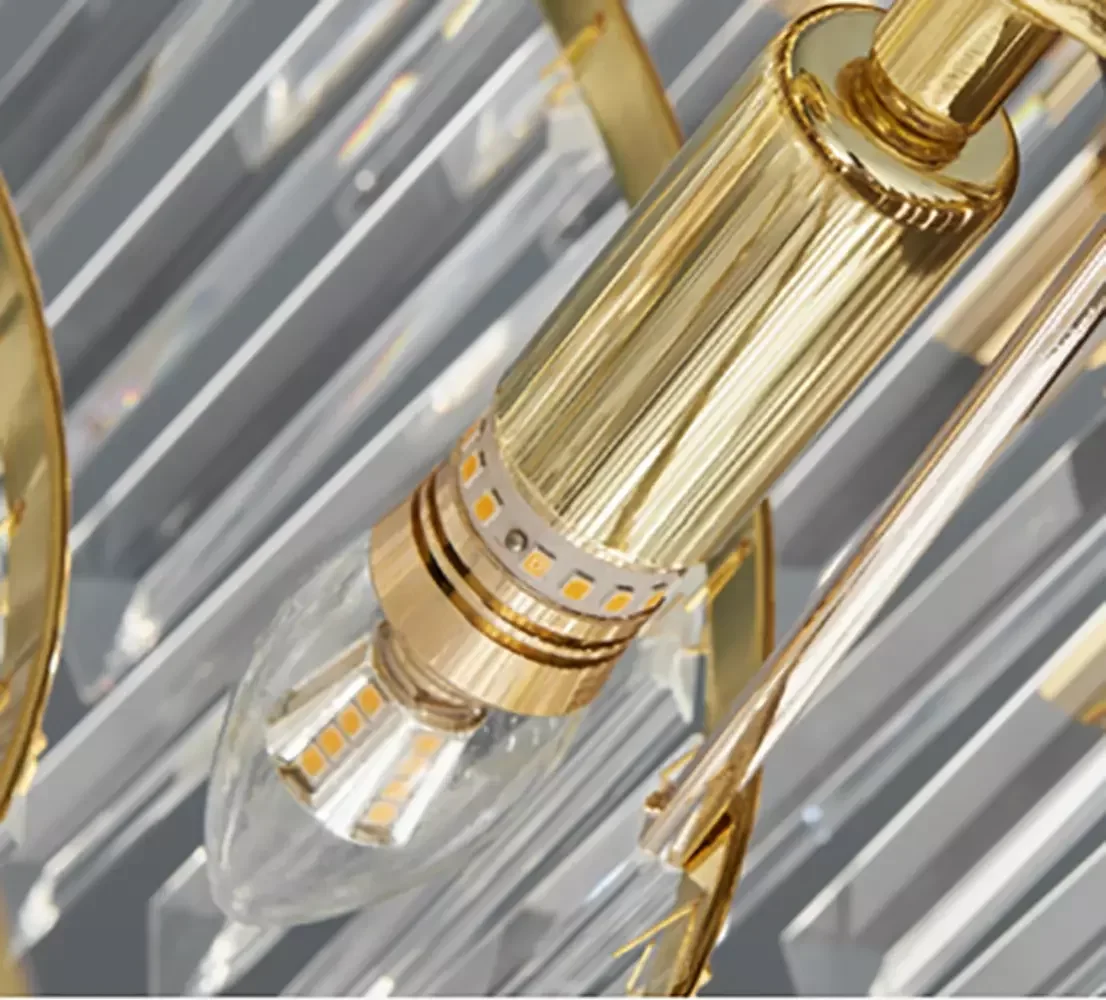 Pendente/Plafon Copenhagem Alumínio Dourado Cristais Transparentes 9 Lâmpadas E14 Tupiara - 4