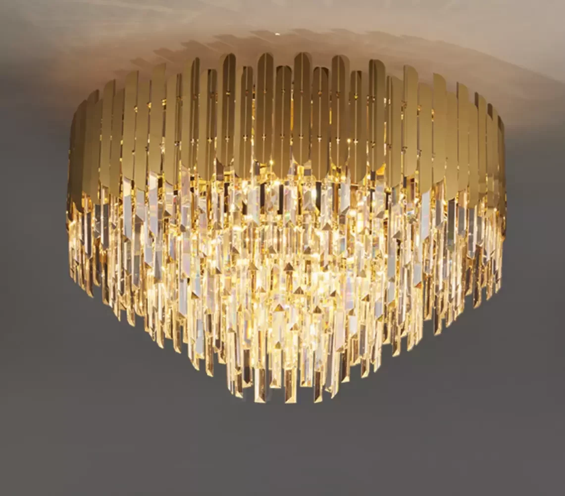 Pendente/Plafon Copenhagem Alumínio Dourado Cristais Transparentes 9 Lâmpadas E14 Tupiara - 3