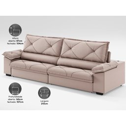 Sofá com Carregador Usb e Molas no Assento Retrátil Reclinável Nice 2,10m Velosuede - Netsofas - 4