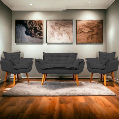 Kit Namoradeira Decorativa + 2 Poltronas Reforçadas para Amamentação Suede