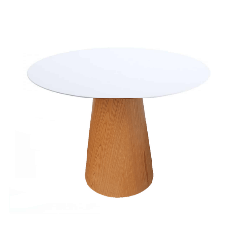Mesa de Jantar Cone 124 cm Base Madeira Freijó Tampo Laca Branca Personal Moveis Design Mesa de Jant