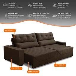Sofá Retrátil e Reclinável 5 Lugares 300cm Veludo Antonella Adonai Estofados - 2