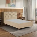 Ver imagem 1 de Kit Cama Box Casal e Cabeceira em Madeira Maciça Estofada Espresso Móveis Bege/Veludo