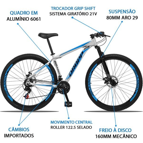Bicicleta Aro 29 Dropp Aluminum 21v Freio a Disco Branco e Azul - 17 - 3