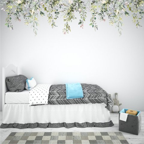 Adesivo de Parede Folhagem Floral Boho Aquarela Jardim