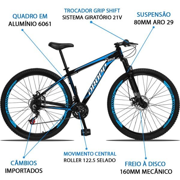 Bicicleta Aro 29 Dropp Aluminum 21v Freio a Disco Preto e Azul - 19 - 3