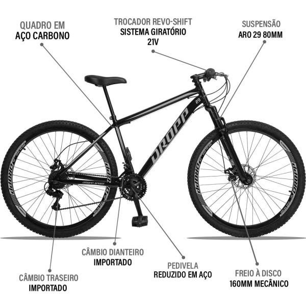 Bicicleta Aro 29 Dropp Sport Aço 21v Freio a Disco Preto e Cinza com Suspensão - 19 - 3