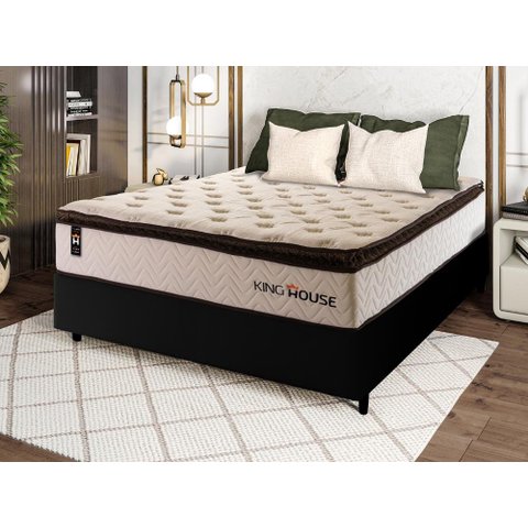 Conjunto Cama Box Casal c/ Molas Ensacadas Quartzo Preto 138x188x71