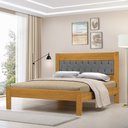 Ver imagem 2 de Cama de Casal de Madeira Imbuia Viena e com Cabeceira Estofada Veludo Cinza