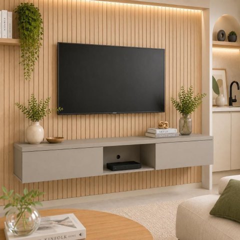 Nicho Basculante para Painel de TV 260cm MDF com 2 Portas Cinza Grigio Casa Lar Shop