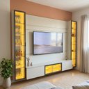 Ver imagem 1 de Painel para TV até 84 Polegadas 100% MDF com LED, Espelho, Vidro e 2 Portas 293,4x217,6x35,3cm