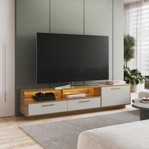 Rack Sala para Tv 75 Polegadas 200cm com Gavetas Porta e Led Cor:mel com Arenas