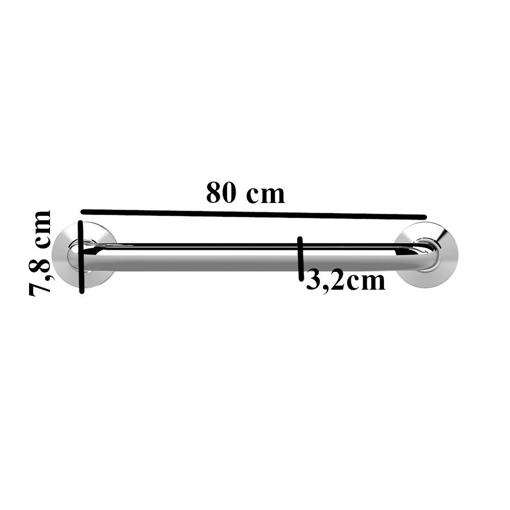 Barra Apoio Aço Inox 3,2cm X 80 Cm até 150kg Reforçado Censi - 3