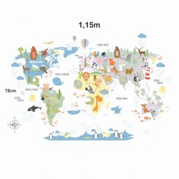 Adesivo de Parede Mapa Zoo Adesivos Primeiro Quarto Azul - 1