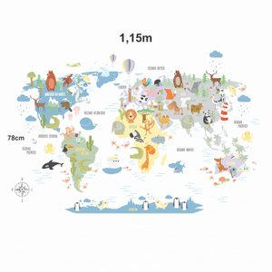 Adesivo de Parede Mapa Zoo Adesivos Primeiro Quarto Azul
