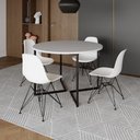 Ver imagem 1 de Mesa Industrial Jantar Redonda Branca 110Cm Base V Com 4 Cadeiras Eames Brancas Ferro Preto Branco