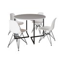 Ver imagem 6 de Mesa Industrial Jantar Redonda Branca 110Cm Base V Com 4 Cadeiras Eames Brancas Ferro Preto Branco