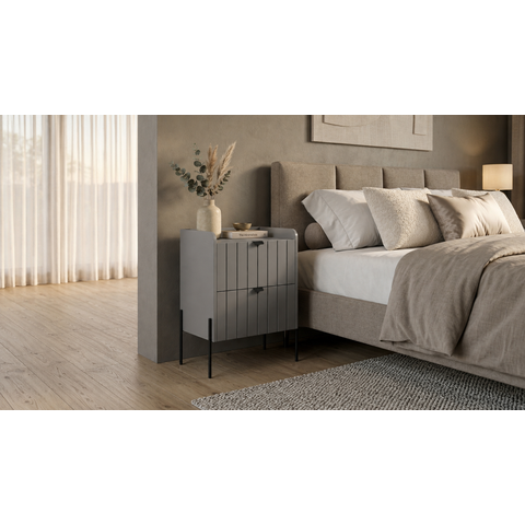 Mesa de Cabeceira - Industrial Retro Moriah 45cm Pés de Ferro Palito Cinza Preto